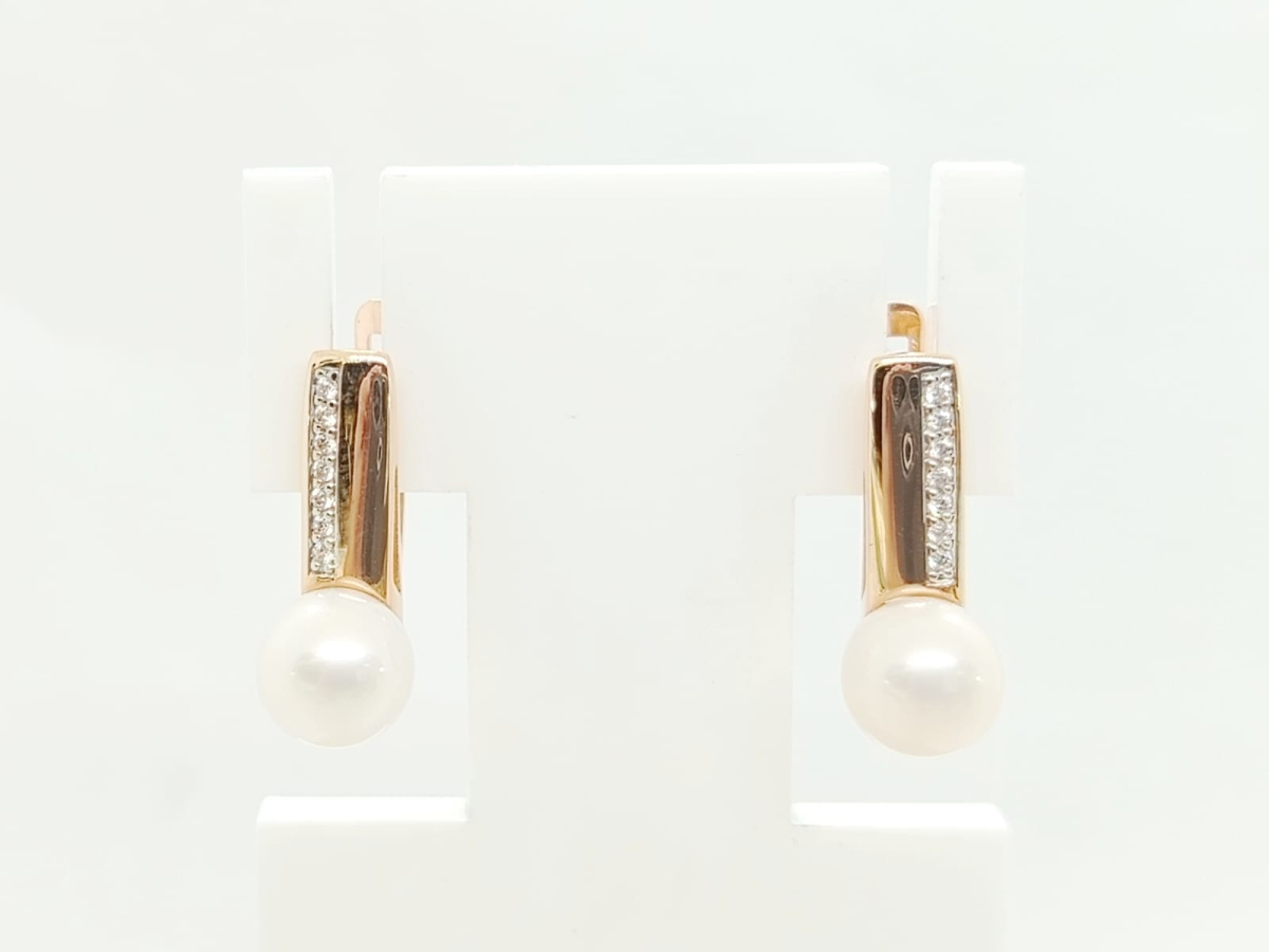 СЕРЬГИ ЖЕМЧУГ,ЦИРКОН (Au 585)