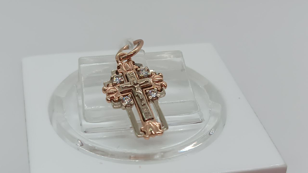 ПОДВЕСКА КРЕСТ С КАМНЯМИ (Au 585)