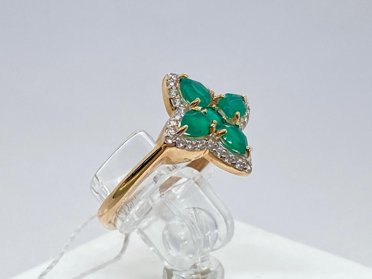 КОЛЬЦО АГАТ с камнями (Au 585)