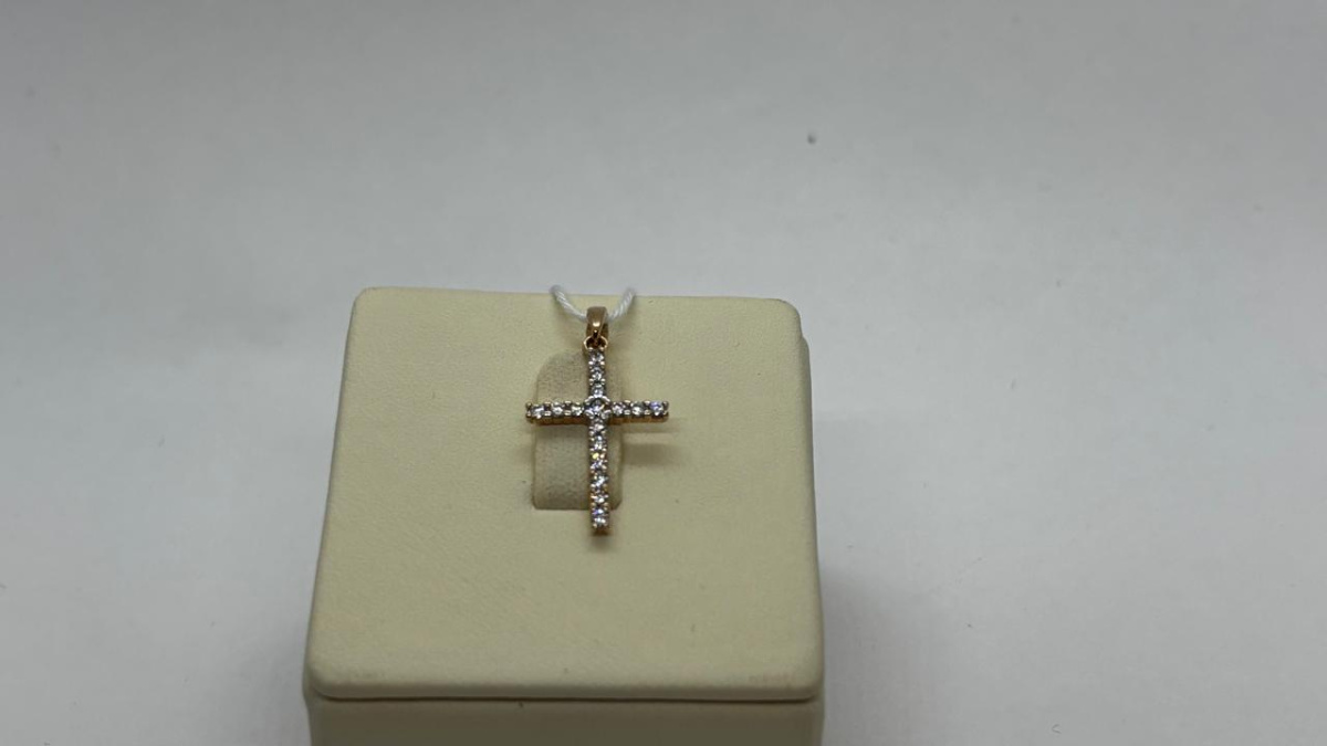 ПОДККИ585 ПОДВЕСКА КРЕСТ С КАМНЯМИ (Au 585)