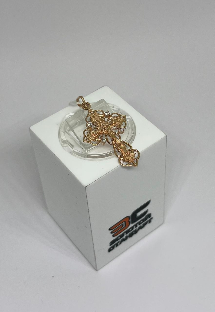 ПОДККИ585 ПОДВЕСКА КРЕСТ С КАМНЯМИ (Au 585)